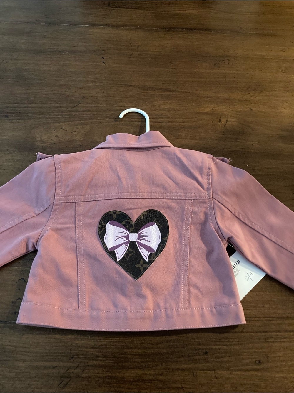 Girls Pink Jean Jacket with designer inspired  heart/bow appliqués